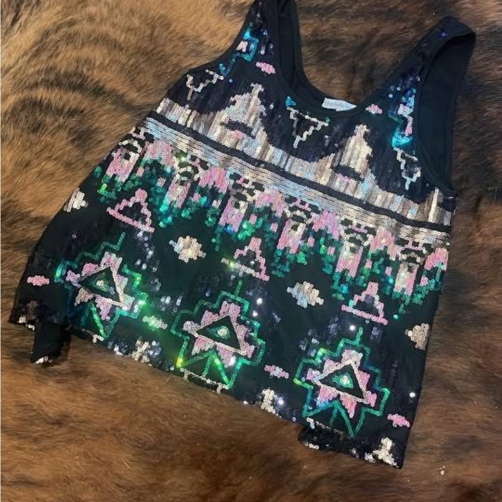 Sequin Embellished Black and Pink Women's Top